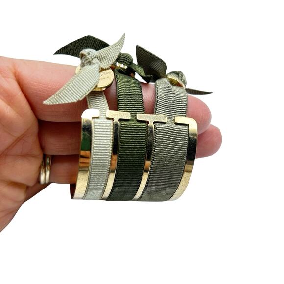 Les Interchangeables Cuff Bracelet Gold Tone with 3 Green Ribbons France - Picture 6 of 6
